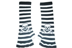 Black and White Skull Arm Length Fingerless Gloves